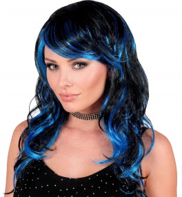 Wig Blue Streaked wavy